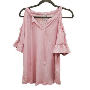 Anthropologie Naïf Naif Women's Baby Pink Gauzy Cold Shoulder Boho Peasant Top M